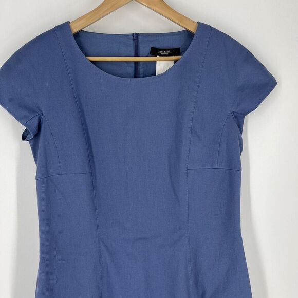 Weekend Max Mara Dress Size 12 Womens Blue Chambray Sheath Cap Sleeve Career - Picture 2 of 7